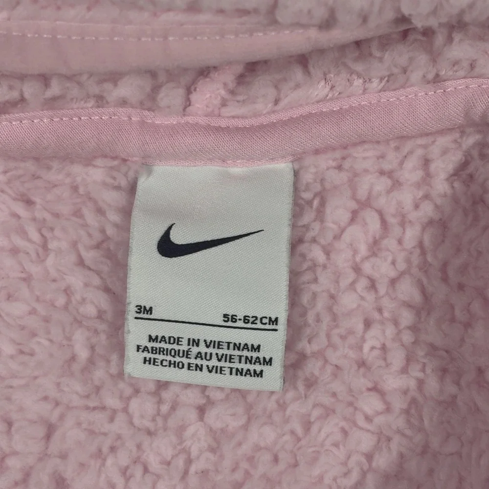 Nike Coverall Baby 3M Pink Sherpa Fleece Hooded Pram Suit Full Zip Embroidered